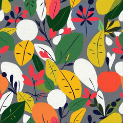 Botanical pattern for printing on wall decorations, covers, leaflets, business cards. Oil paint