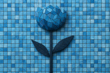Blue Mosaic Tulip Flower Wall Art | 3D Tile Floral Design | Modern Minimalist Background