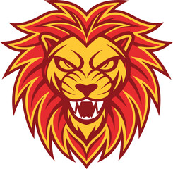  Fierce lion head logo with vibrant flame like mane and snarling expression for esports team