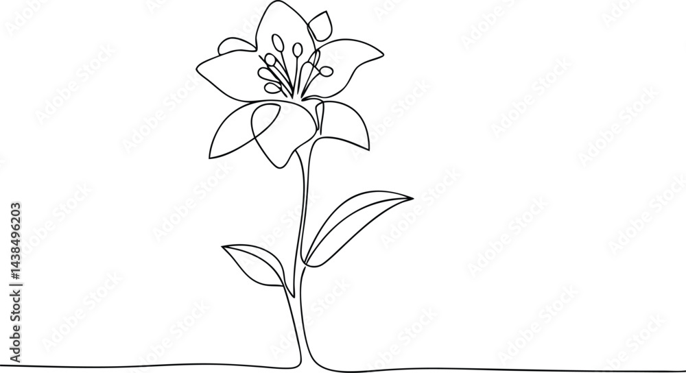 Poster elegant continuous one line drawing of a spring flower with minimalist and delicate artistic style