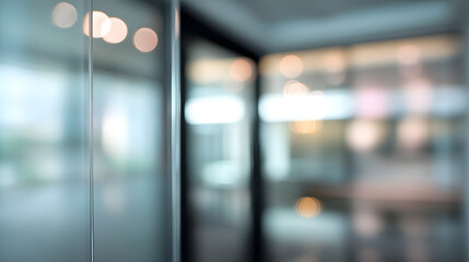 Fototapeta premium Blurry office interior with glass door modern workspace abstract design soft lighting