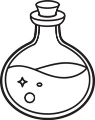 potion line art, black outline, vector and illustration, coloring book page line art drawing