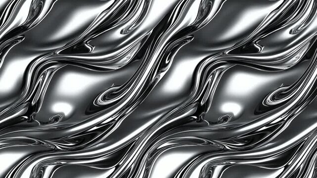 Mirror-like flowing silver texture with distorted reflections.