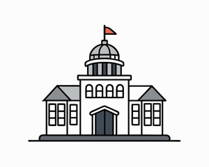 Monochrome Building Sketch Illustration on White Background