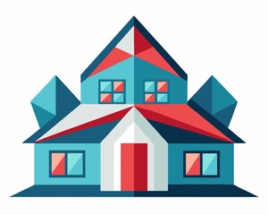 Geometric Modern House Design Illustration on White Background