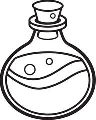 potion line art, black outline, vector and illustration, coloring book page line art drawing