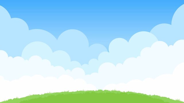 Cartoon grass and cloudy blue sky looping animation background