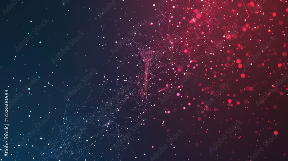 Poster abstract digital visualization with orange and red particles on a dark background. digital artwork o