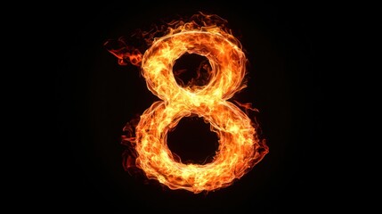 Fototapeta premium Fiery number eight, dark background, graphic design