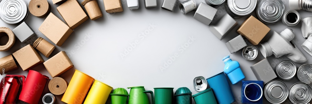 Aufkleber Arranging Recyclable Items Into a Circular Frame Creating a Vibrant and Eco-Friendly Display Around White Space