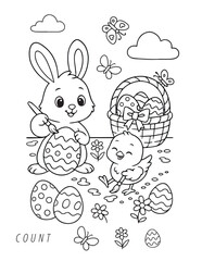 Easter bunny coloring page for elementary school kids, printable spring class activity preschool