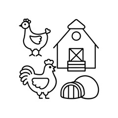 Set of cute farm animals and objects vector illustration