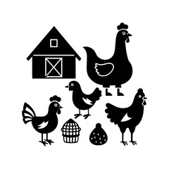 Set of cute farm animals and objects vector illustration