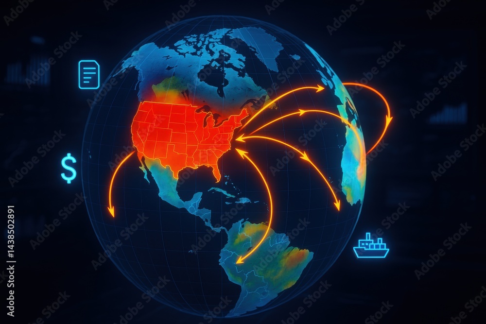 Aufkleber global connections: a mesmerizing depiction of global network, with illuminated lines, showcases int