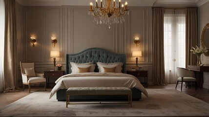 A comfortable bed with pillows and a lamp illuminates the clean interior of a luxury hotel bedroom