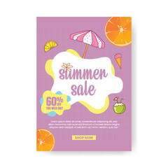 Editable summer sale print flyer or poster template. promotional a4 size advertising for summer tropical background, summer beach party invitation leaflet, brochure cover design