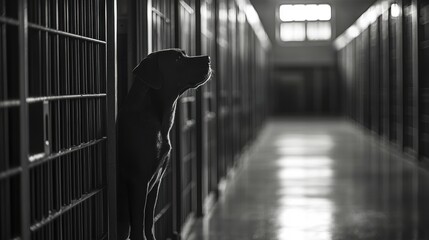 An animal shelter with rows of kennels, each with a pet looking out