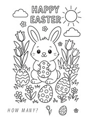 Easter bunny coloring page for elementary school kids, printable spring class activity preschool