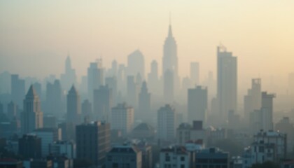 Fototapeta premium Hazy Dawn Skyline: An Impressionistic Cityscape