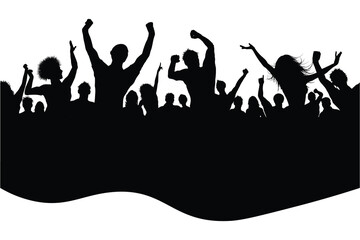 Cheerful Party Crowd Silhouette. Applause, Dancing at Disco, and Concert
