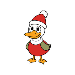 Duck Vector Christmas Santa Claus Hat Vector Art Design for Holiday Cartoon Vector Illustration