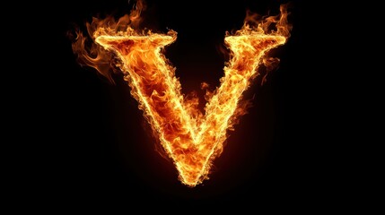 Fiery letter V, burning, dark background, alphabet fire, design element (1)