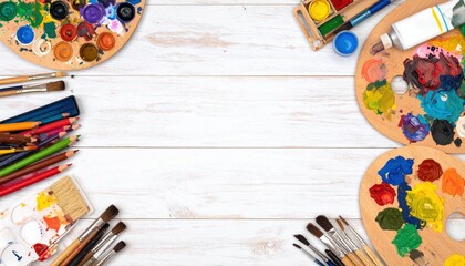 Creative painting workshop art studio visual content bright environment overhead view artistic exploration