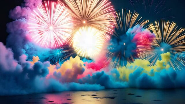 Festive fireworks display with abstract colors and free text area