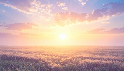 Sunrise over a peaceful field nature landscape tranquil environment serene viewpoint inspirational concept