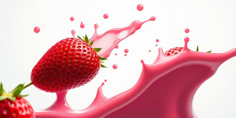 red strawberry with a glossy texture, positioned centrally against a white background