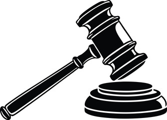 Gavel icon black silhouette justice emblem vector graphic with minimalist design and crisp edges
