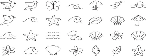 Naklejka premium Ocean and vacation theme, flowers and plants, floral botanic hand drawn design templates, modern art prints, surface design 