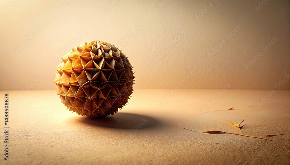 Poster crafting an intricate origami sphere studio space artistic creation minimal environment close-up per