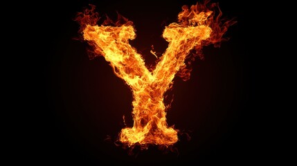 Fiery letter Y, burning alphabet, dark background, graphic design