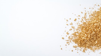 Golden Crumbs Scattered on White Background