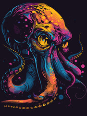 Colorful octopus with a menacing look on its face