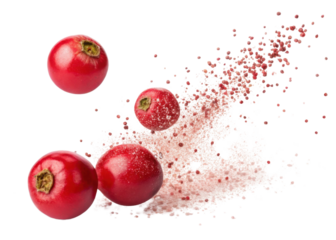 Peppercorn cutout with red berry powder splash isolated on transparency background creating dynamic and vibrant visual effect