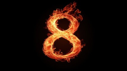 Fiery number eight, abstract design, black background, graphic design element