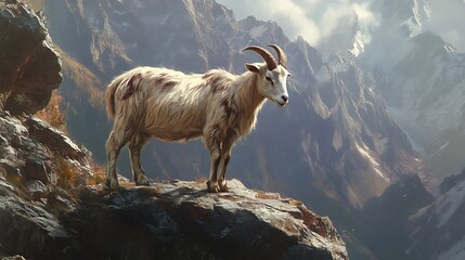 Serene mountain goat in natural rocky mountain landscape high resolution picture