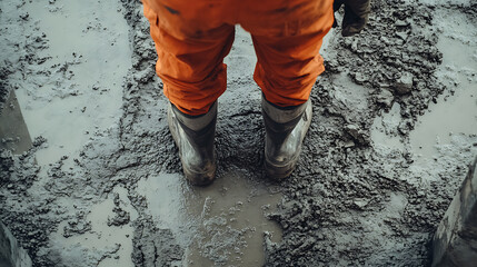 Construction Worker in Mud and Cement