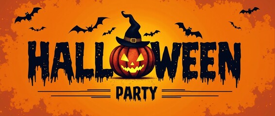 Spooky Halloween Party Invitation Design Featuring Haunted Pumpkin and Bats