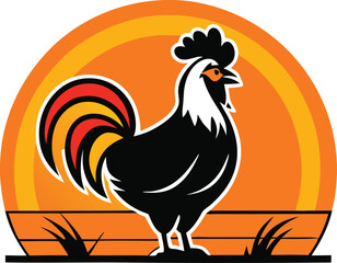Rooster at Sunrise Farm Animal Illustration