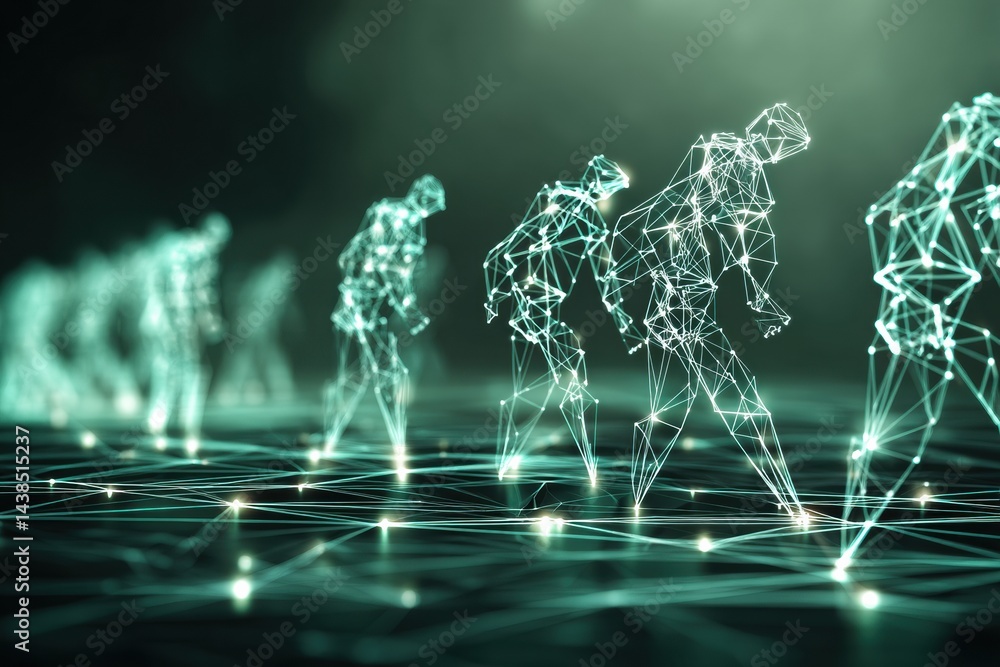 Poster Network of Bots Illuminates Digital Terrain Through Synchronized Movement and Interaction in a Futuristic Environment