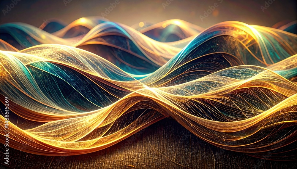 Poster dynamic flowing waves abstract digital art vibrant textured environment close-up perspective visual 