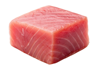 Fresh tuna cube with rich pink color and smooth texture perfect for sushi or sashimi dishes that delight seafood lovers worldwide