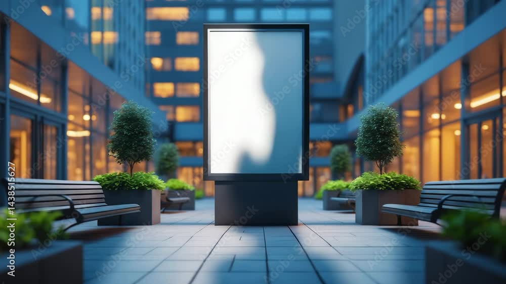 Poster nighttime mock-up featuring a centrally positioned blank format banner pylon with space for text and