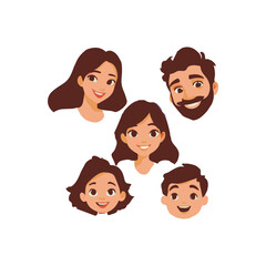 Colorful vector illustration of a happy family portrait featuring smiling parents and two children. Perfect for family-themed designs, greeting cards, Father's Day, Mother's Day