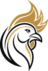 Obraz premium Stylized Rooster Head Logo Design Golden Black