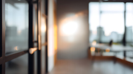 Dynamic office setting with blurred door modern workplace interior design professional environment