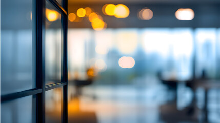 Blurry office interior with doorway modern workspace professional environment creative perspective